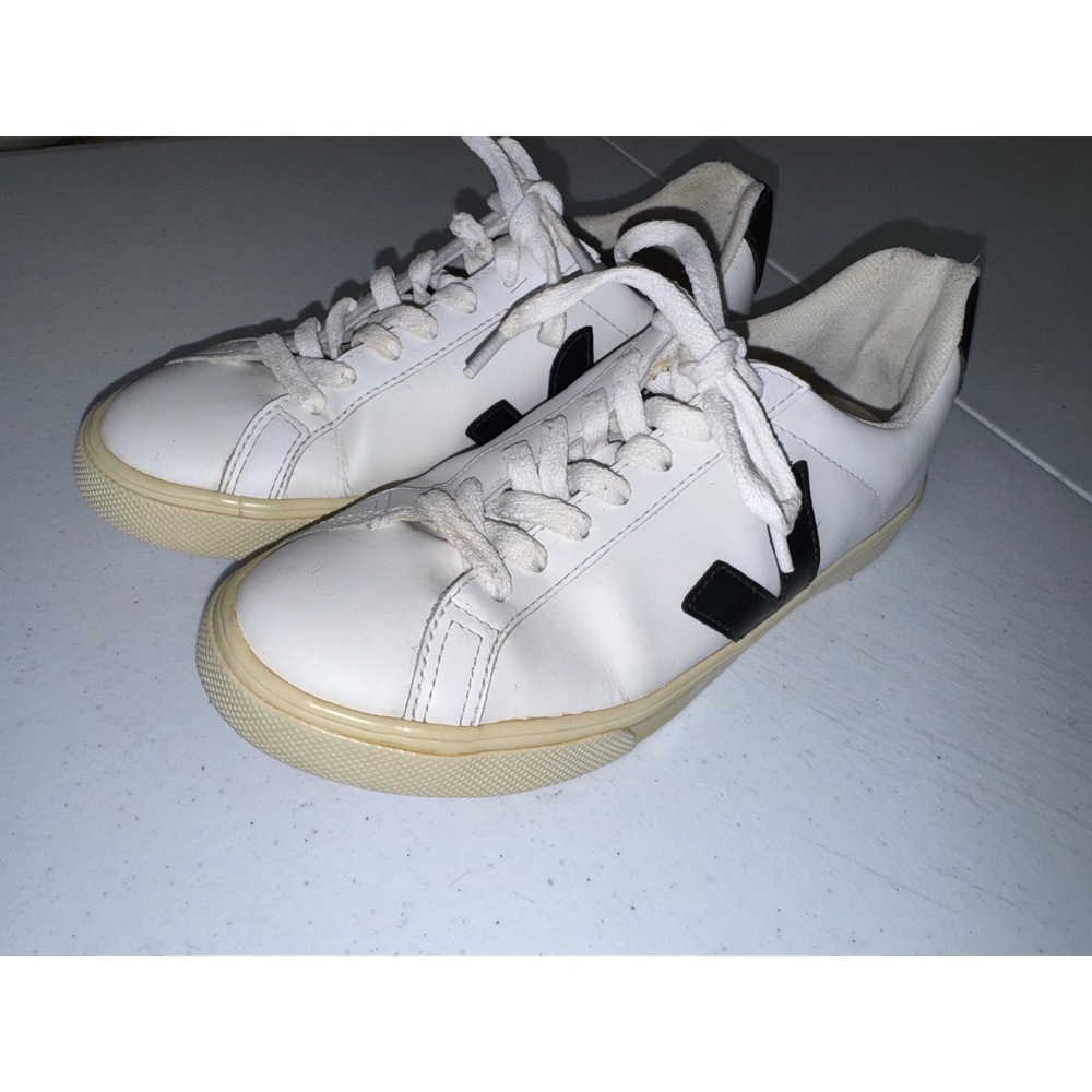 Veja Esplar White Black Leather Low Top Lace‎ Up Sneakers Shoes